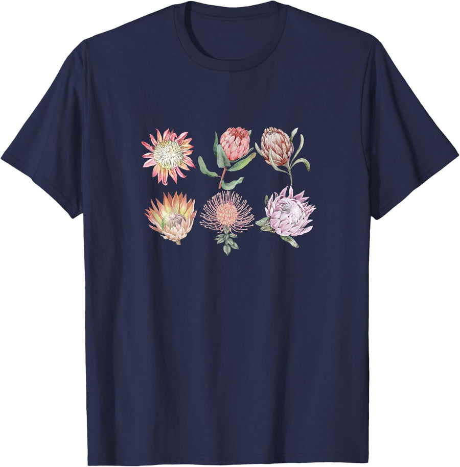 Protea Flower Botanical | Floral Nature T-Shirt - Navy Blue