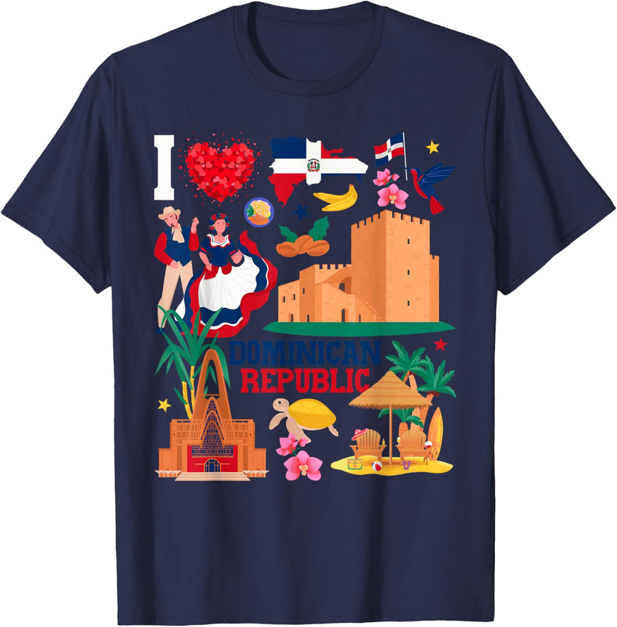 I Love Dominican Republic Hispanic Heritage Month Dominican T-Shirt - Navy Blue