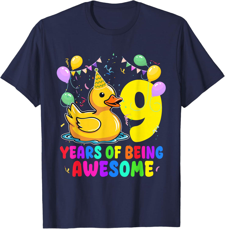 9 Years of Being Awesome Duck Lover 9th Birthday Party T-Shirt - Navy Blue