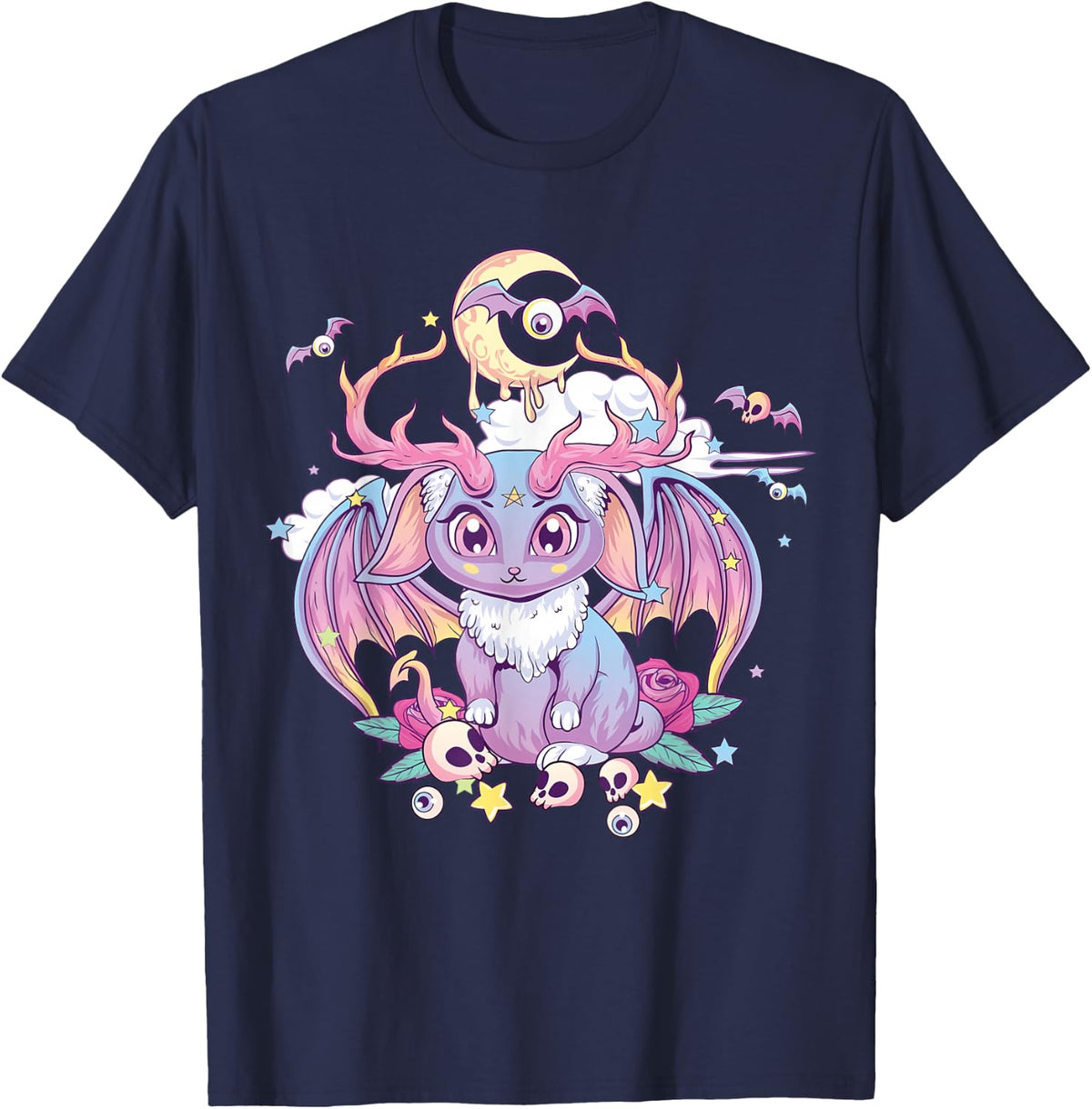 Pastel Goth Creepy Occult Satanic Jackalope Kawaii Menhera T-Shirt - Navy Blue