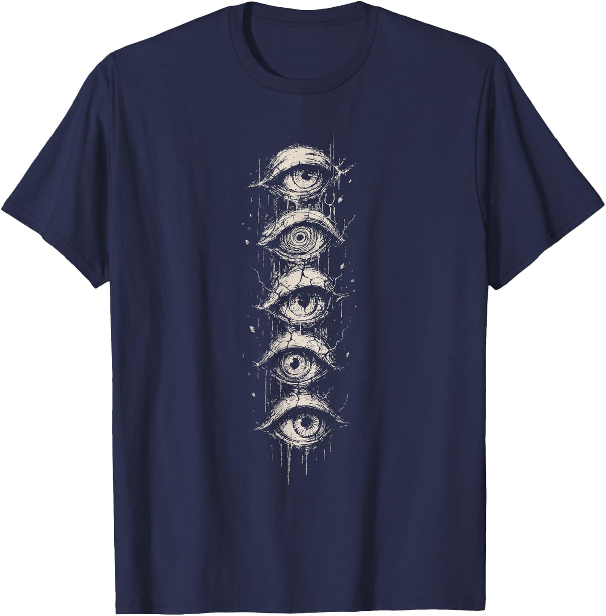 Weird T Shirts Eyes Goth Grunge Alt Y2K Eyeballs Strange Aesthetic Tees - Navy Blue