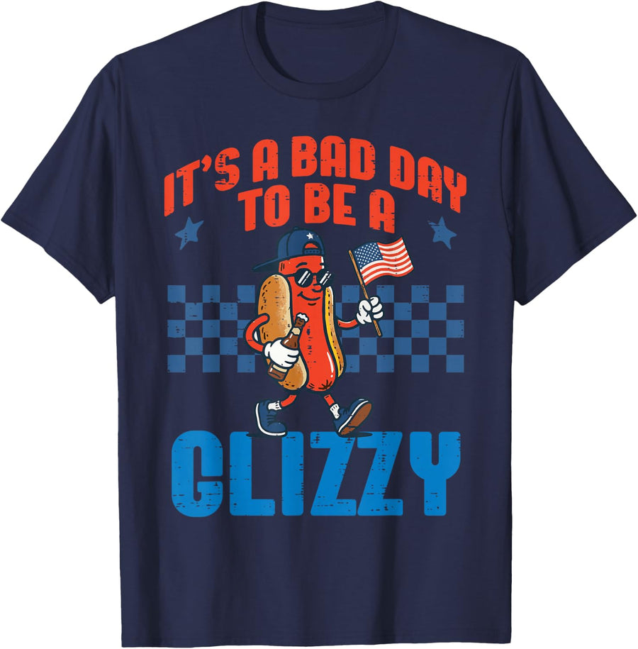 4th of July Hotdog Bad Day Glizzy Funny Patriotic Men Women T-Shirt - Navy Blue