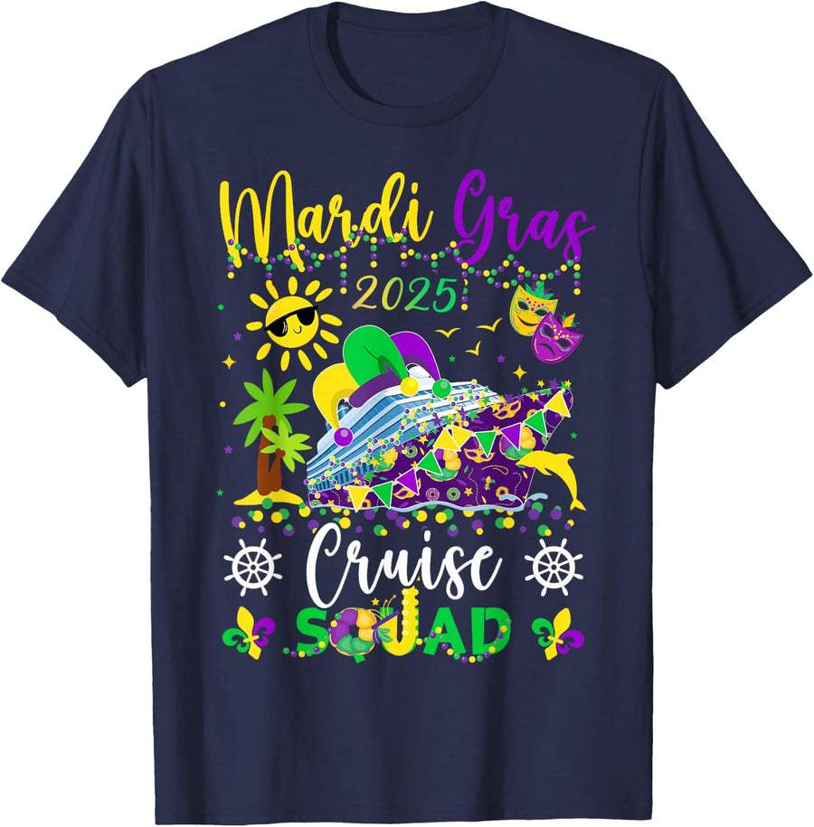 Mardi Gras Cruise Squad 2025 Matching Group Family Vacation T-Shirt - Navy Blue