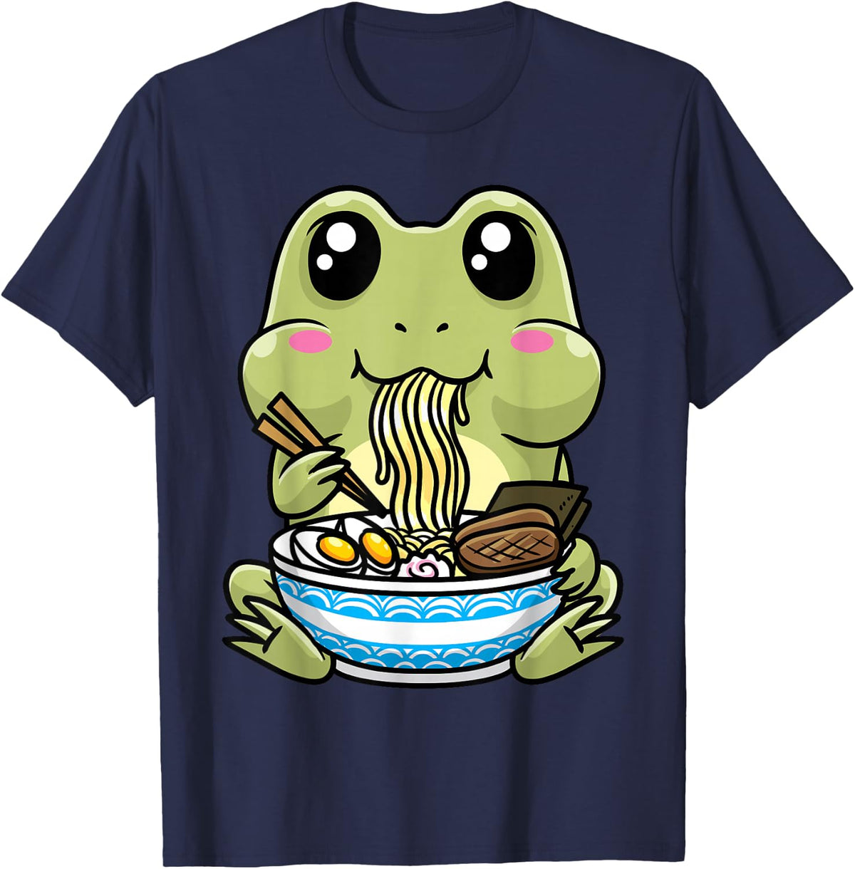 Cute Frog Ramen Bowl Japanese Noodle Kawaii Kids Anime T-Shirt - Navy Blue