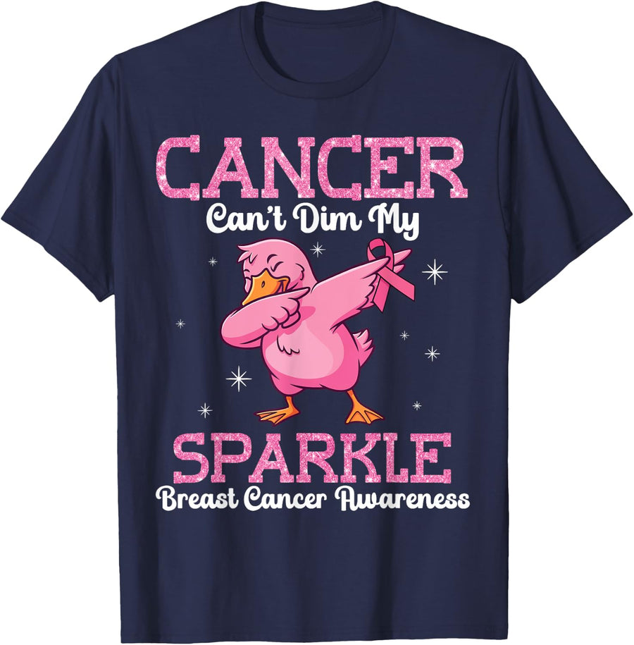 Duck Dabbing Cancer Can’t Dim Me Breast Cancer Awareness T-Shirt - Navy Blue
