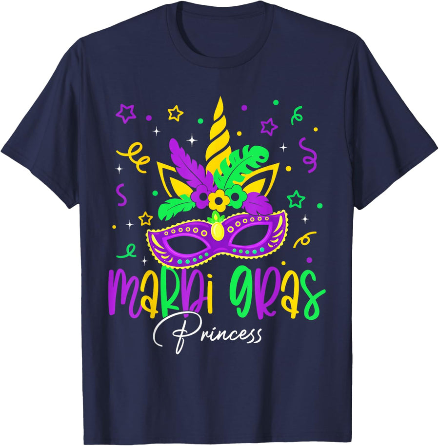 Mardi Gras Princess Mask Costume Parade Toddler Girl Kid T-Shirt - Navy Blue