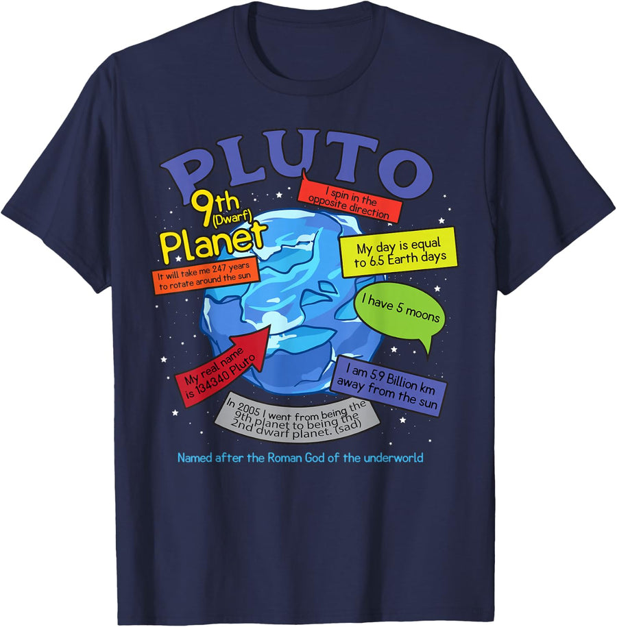 Teaching, learning, about space - Pluto, planets T-Shirt - Navy Blue