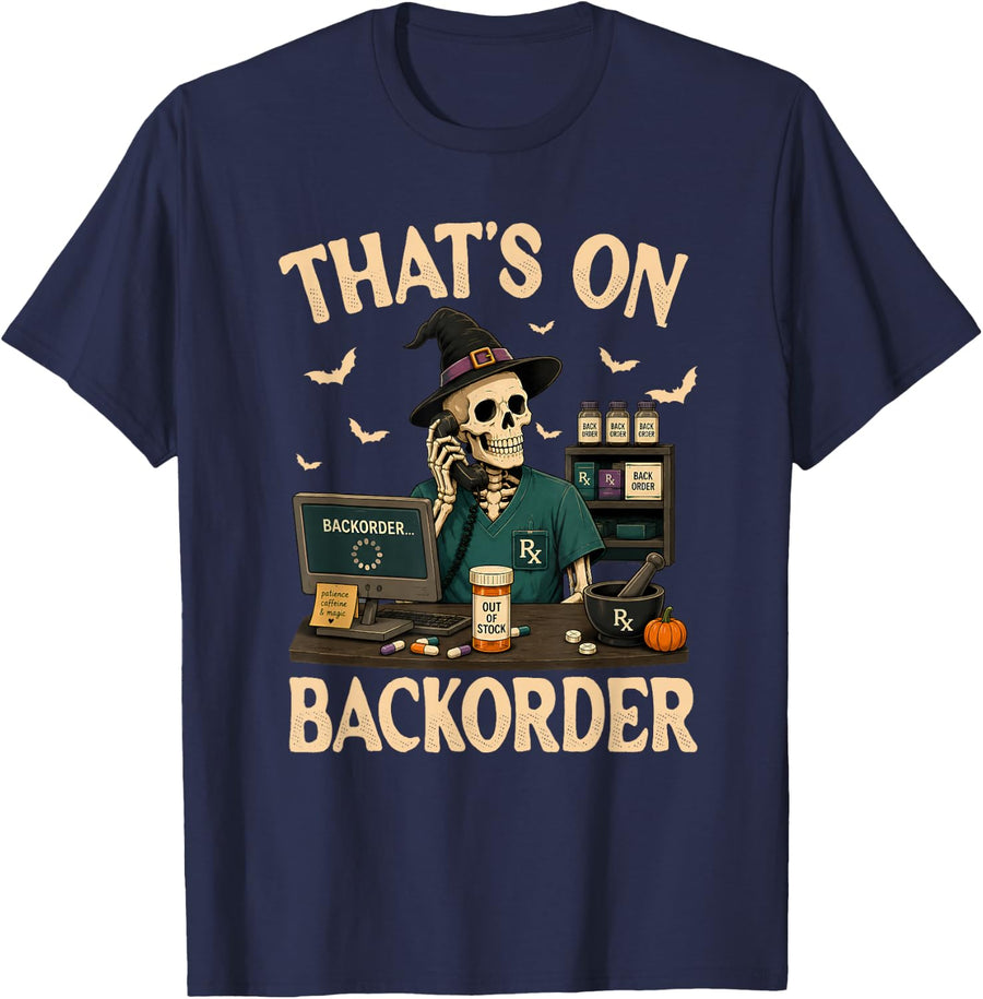 Pharmacy Technician Skeleton Pharmacist Halloween Costume T-Shirt - Navy Blue