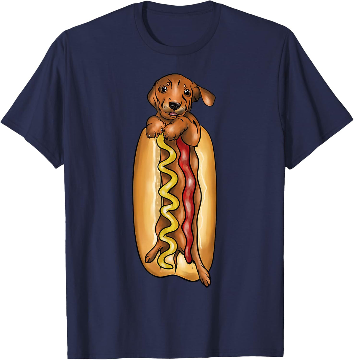 Dachshund Hot Dog Funny Graphic Shirts for Kids T-Shirt - Navy Blue