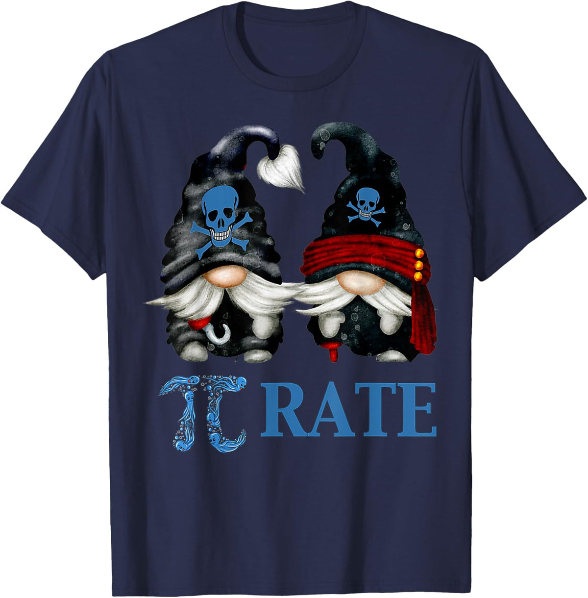Funny Pirate Gnome Octopus Pi Day Symbol For Math Teacher T-Shirt - Navy Blue