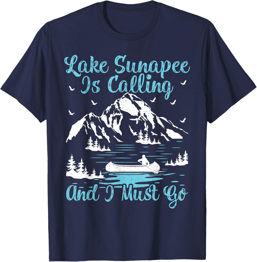 Lake Sunapee Is Calling And I Must Go Sunapee Lake T-Shirt - Navy Blue