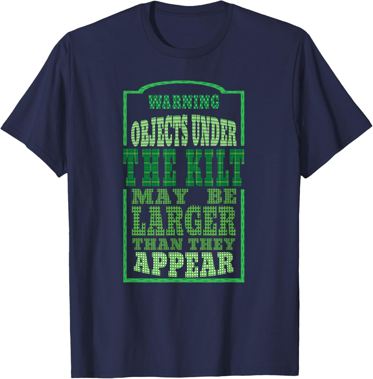 Funny Kilt Shirt for Men Irish Green Plaid Print St Patricks T-Shirt - Navy Blue