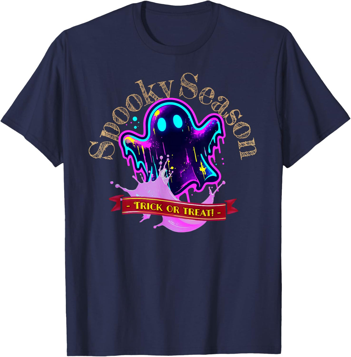 Soaked Ghost Halloween Bright Colors Spooky Cute T-Shirt - Navy Blue