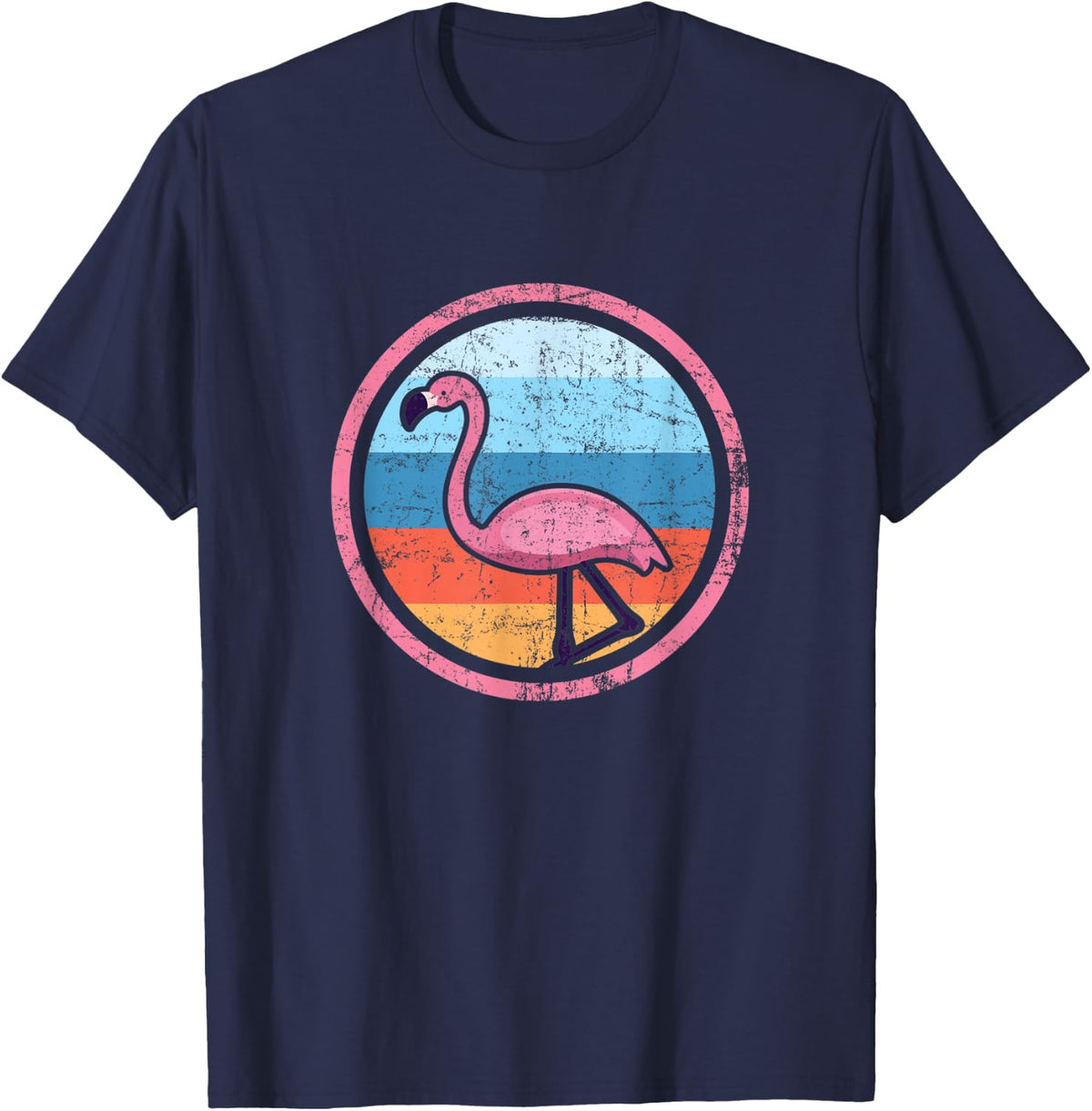 Flamingo Retro Vintage Beach Summer T-Shirt for Men Women Kids - Navy Blue