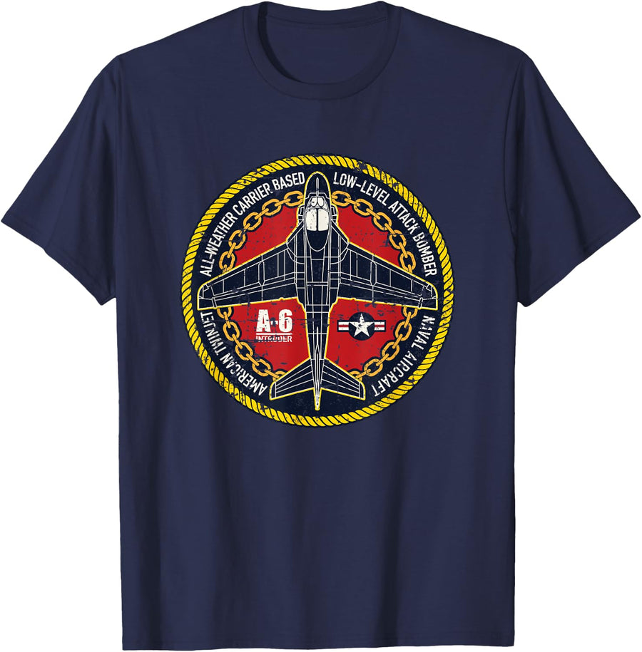 A-6 Aircraft Distressed Design T-Shirt - Navy Blue
