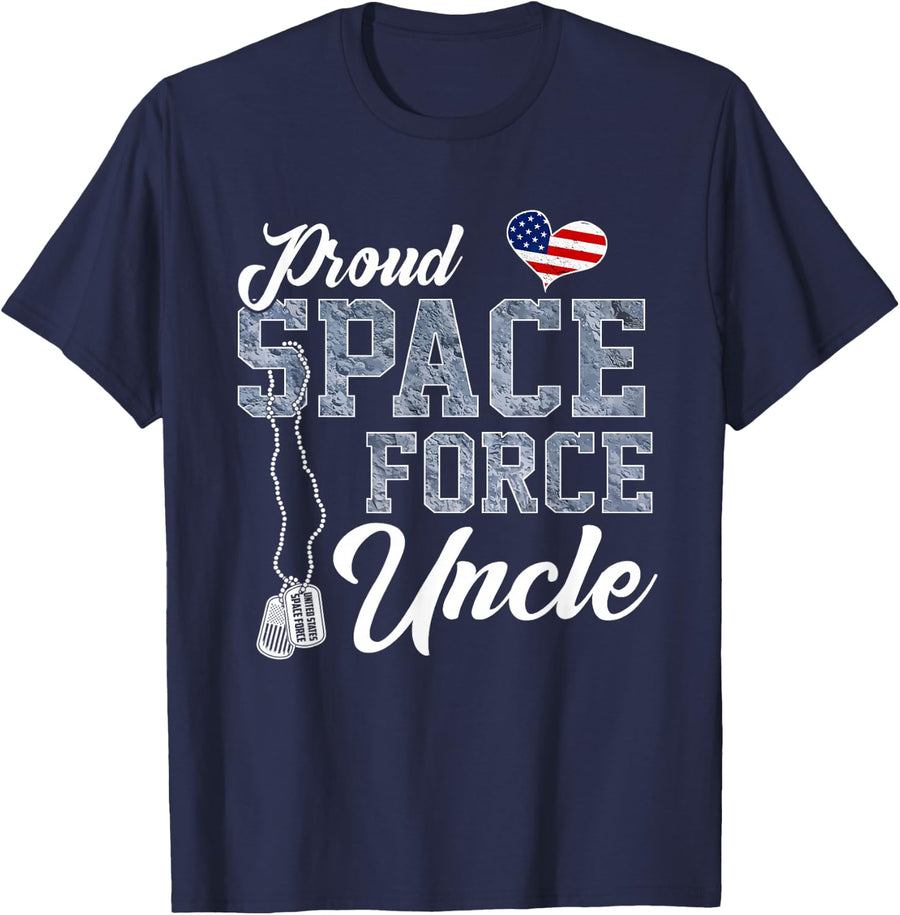 Proud Space Force Uncle US Military Family Matching T-Shirt - Navy Blue