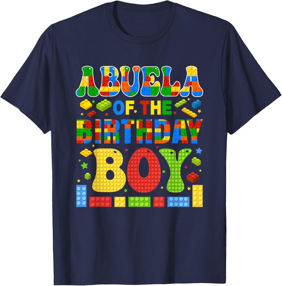 Abuela of The Birthday Boy Master Builder Blocks Building T-Shirt - Navy Blue