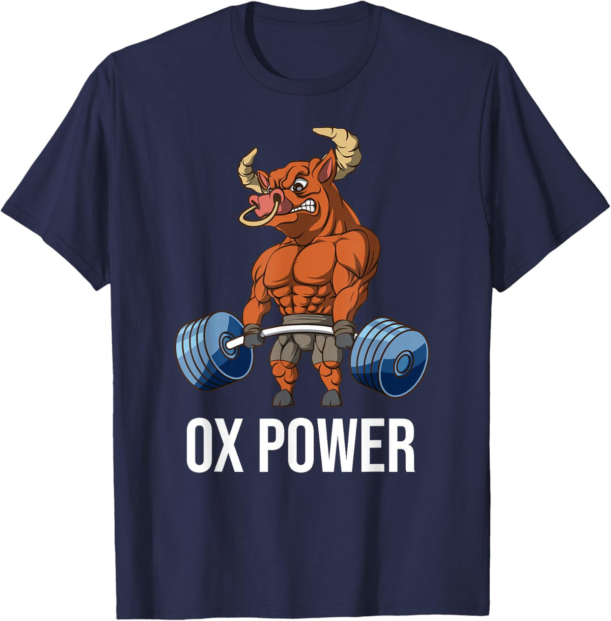 OX Power Weightlifting Deadlift Fitness Gym T-Shirt - Navy Blue