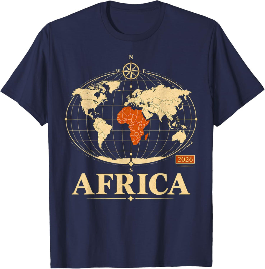 Africa 2026 True Size Map Geography Teacher Gift T-Shirt - Navy Blue