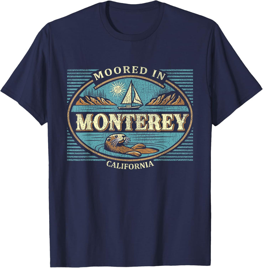 Moored in Monterey California - Sailing & Ocean Life T-Shirt - Navy Blue