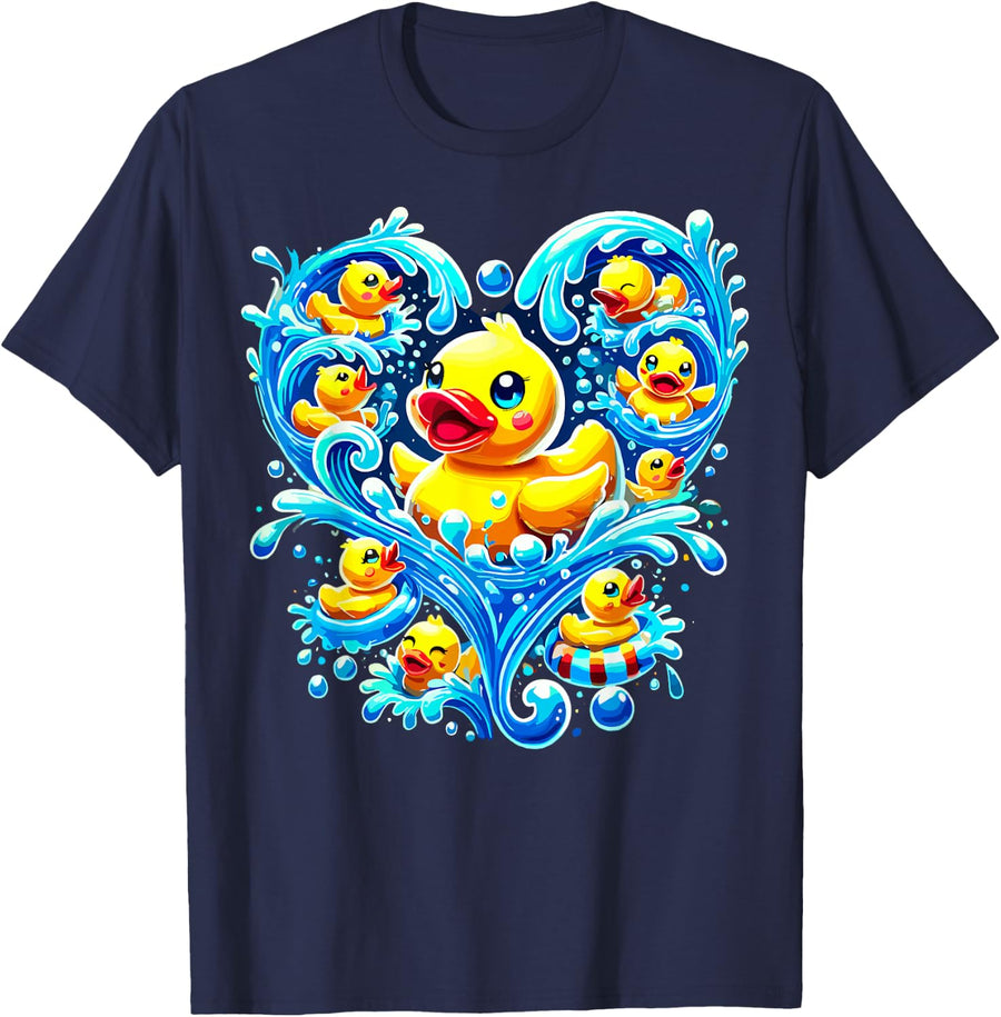 Rubber Duck Love Heart Animal T-Shirt - Navy Blue