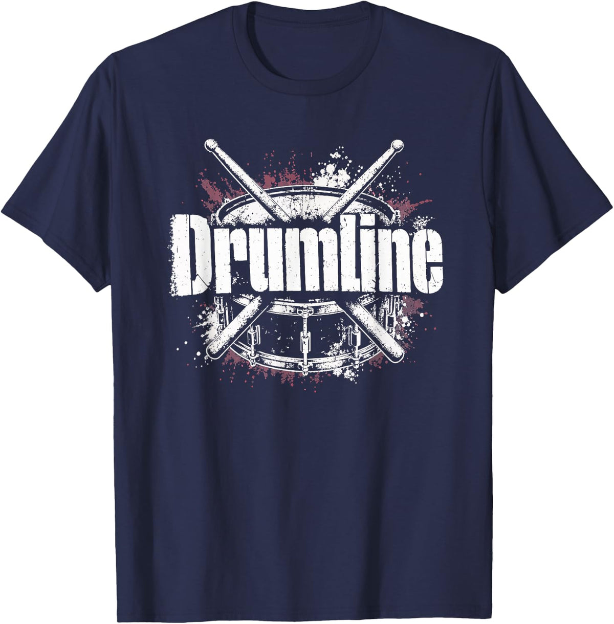 Drummer Drumsticks Distressed Red White Drum Design T-Shirt - Navy Blue
