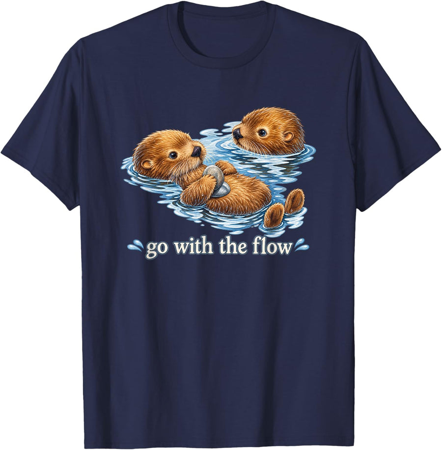 Cute Otter Positive Mindset Birthday Gift T-Shirt - Navy Blue