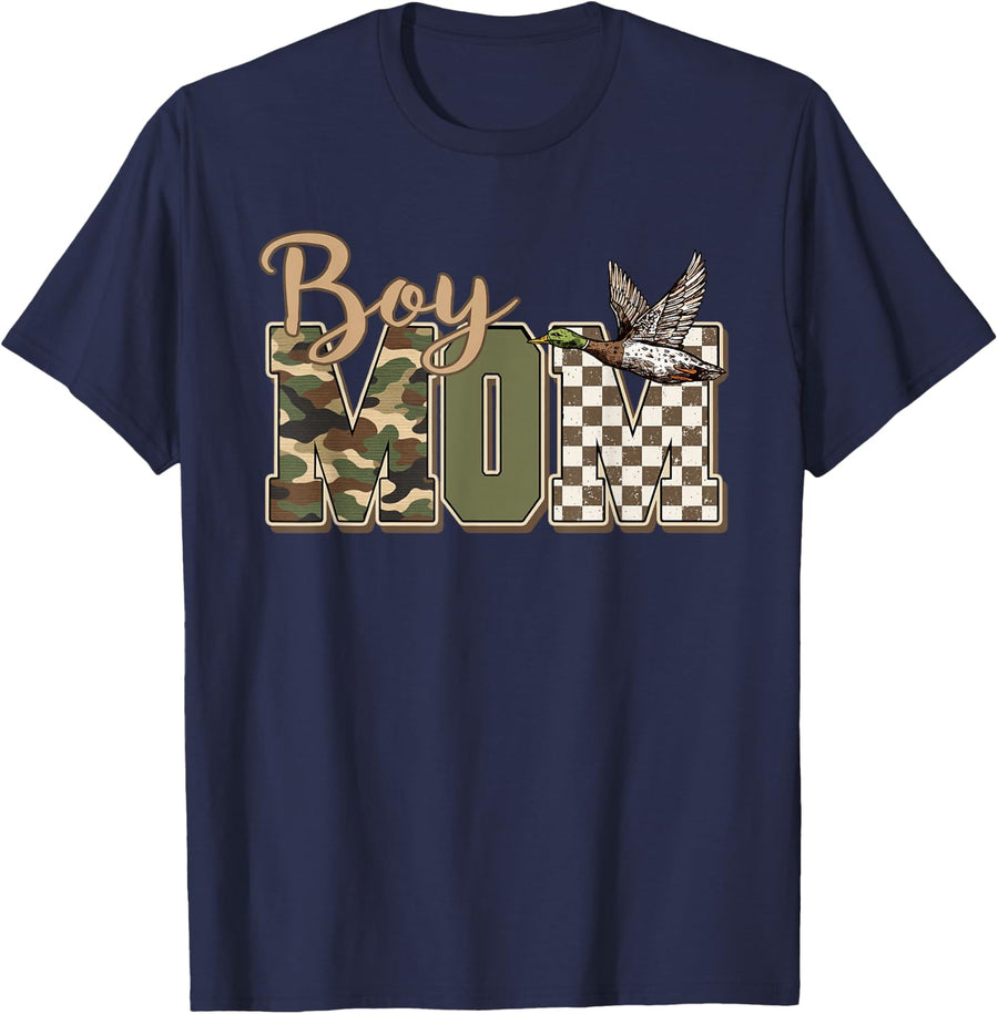Hunting Boy Mom Duck Camouflage Camo Preppy Camo Mama T-Shirt - Navy Blue