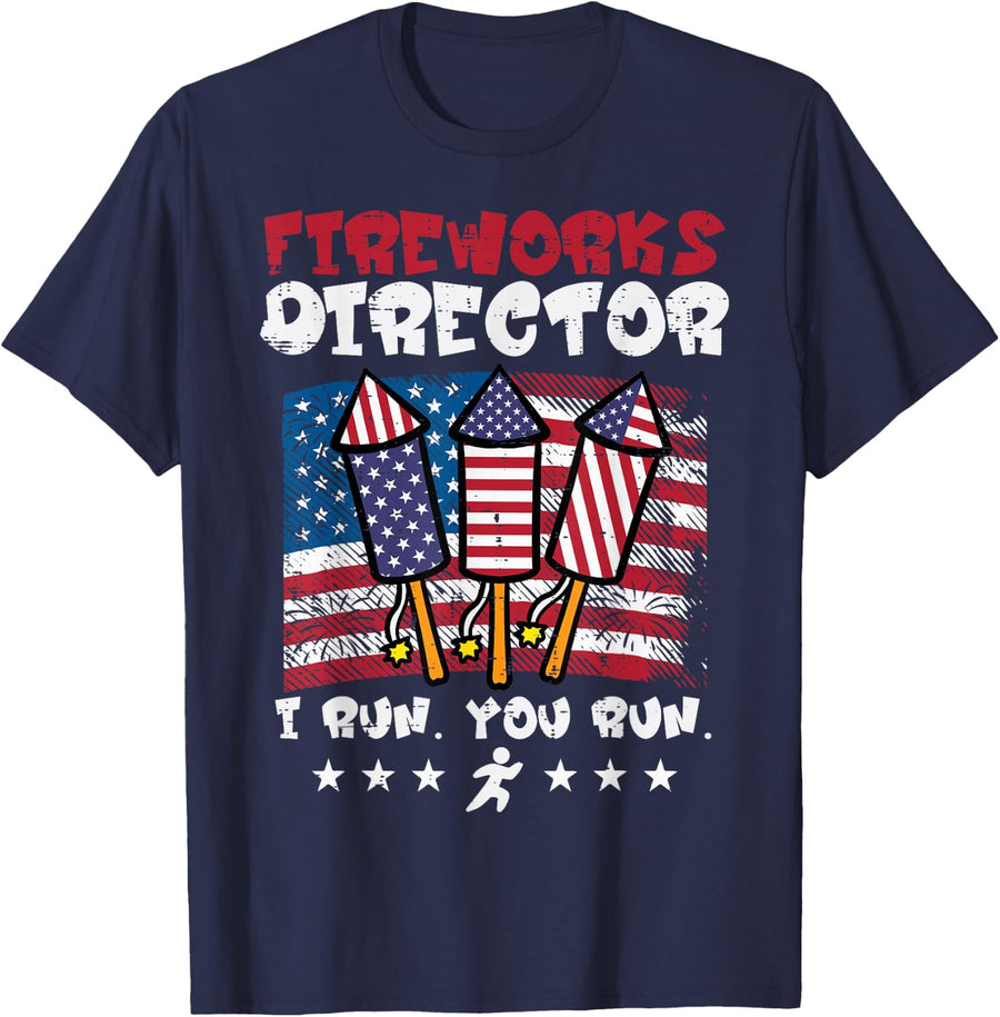4th July Fireworks Director I Run Funny US Flag America Men T-Shirt - Navy Blue