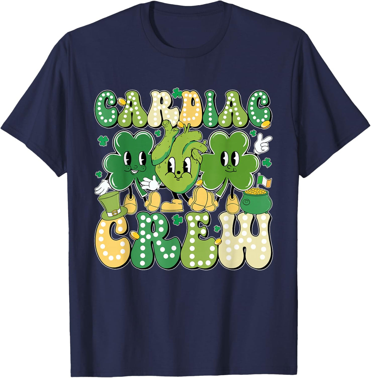 Cardiac Crew St Patrick's Day Cardiology CVICU Nurse T-Shirt - Navy Blue