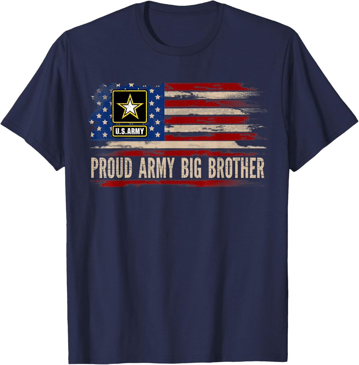 Vintage Proud Army Big Brother American Flag Veteran Gift T-Shirt - Navy Blue