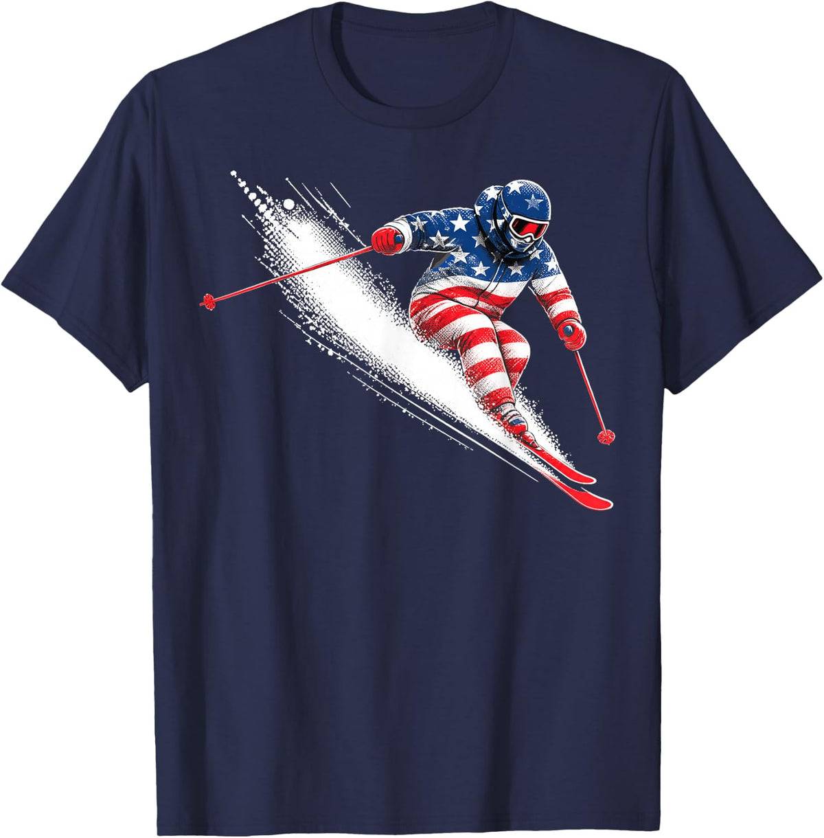 Skiing Winter Sports Skier American T-Shirt - Navy Blue