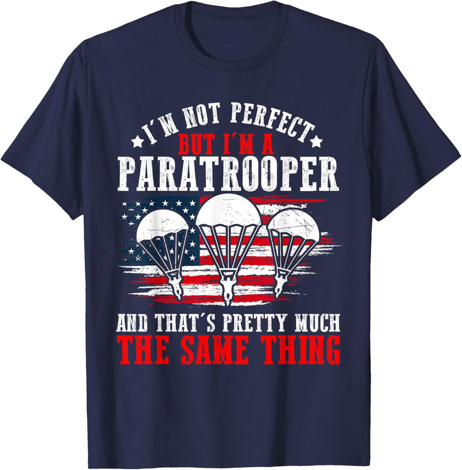 Paratrooper US Army Veterans Day Soldier American Flag T-Shirt - Navy Blue
