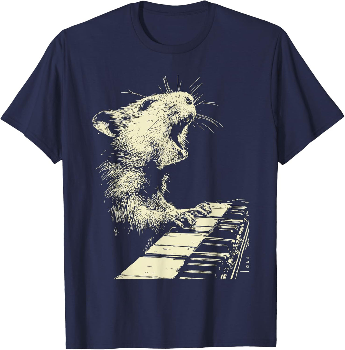Funny Hamster Playing Piano Animal Musician Pianist Graphic T-Shirt - Navy Blue