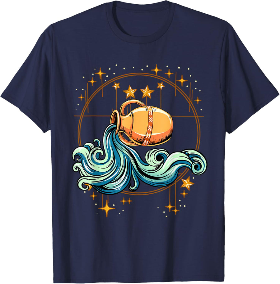 Aquarius Zodiac Sign T-Shirt - Navy Blue