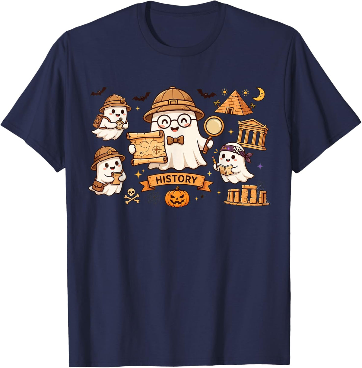 History Teacher Educator School Halloween Boo Crew T-Shirt - Navy Blue