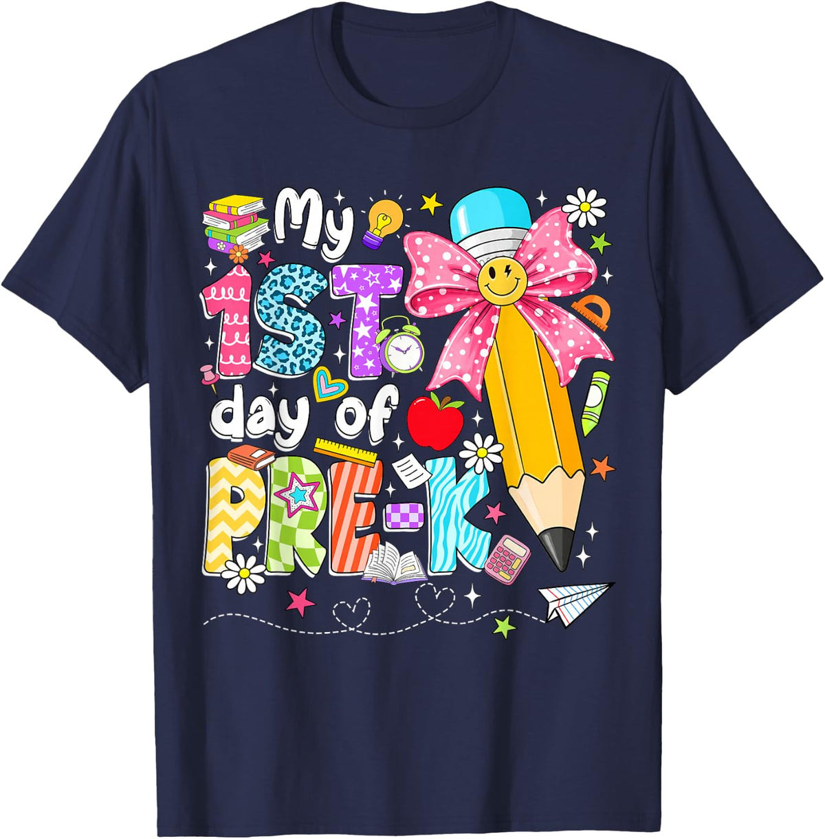 My 1st Day of Pre-k 2026 Back to School Preschool Girls Kid T-Shirt - Navy Blue