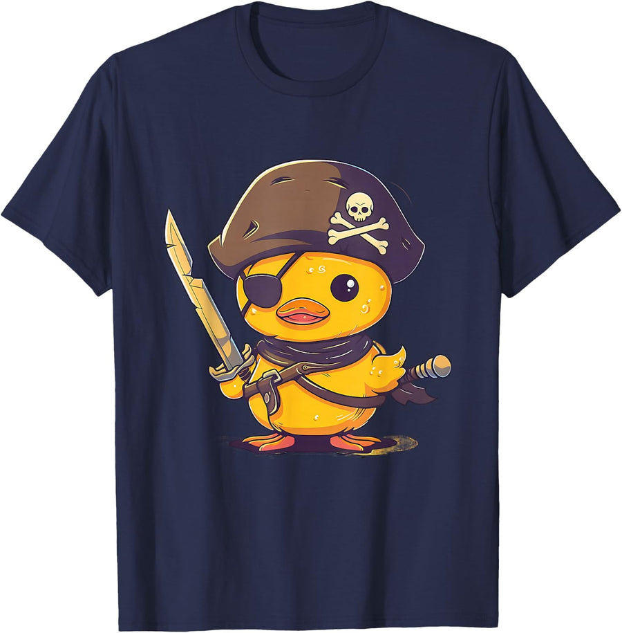Rubber Duck Pirate Rubber Duckling Rubber Duckie Drawing T-Shirt - Navy Blue