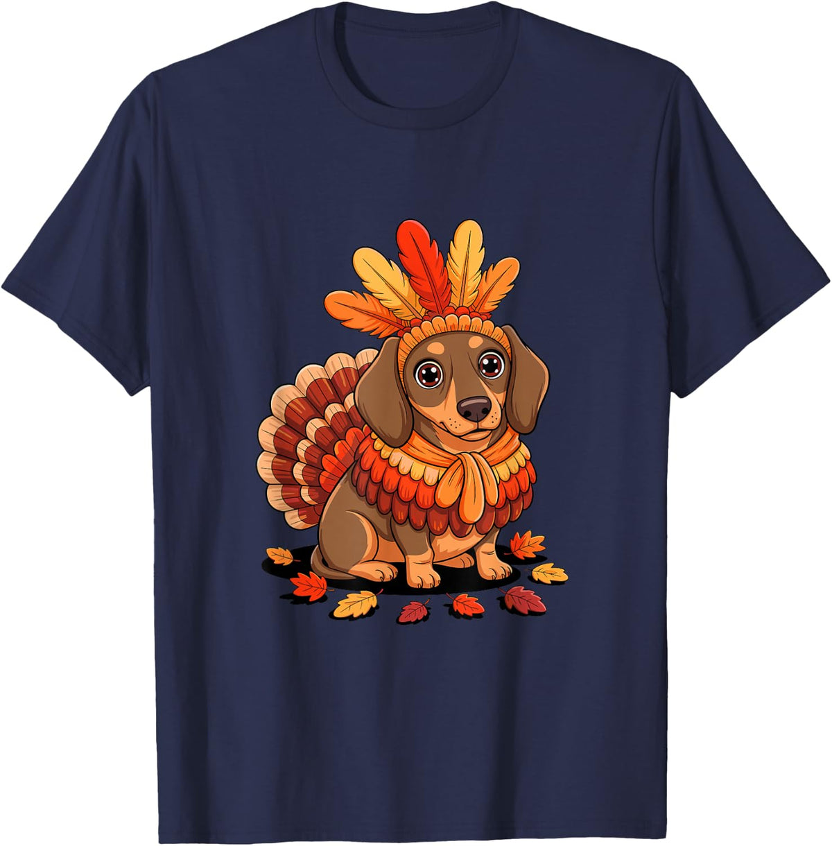 Thanksgiving Turkey Dachshund Dachshund Doxie T-Shirt - Navy Blue