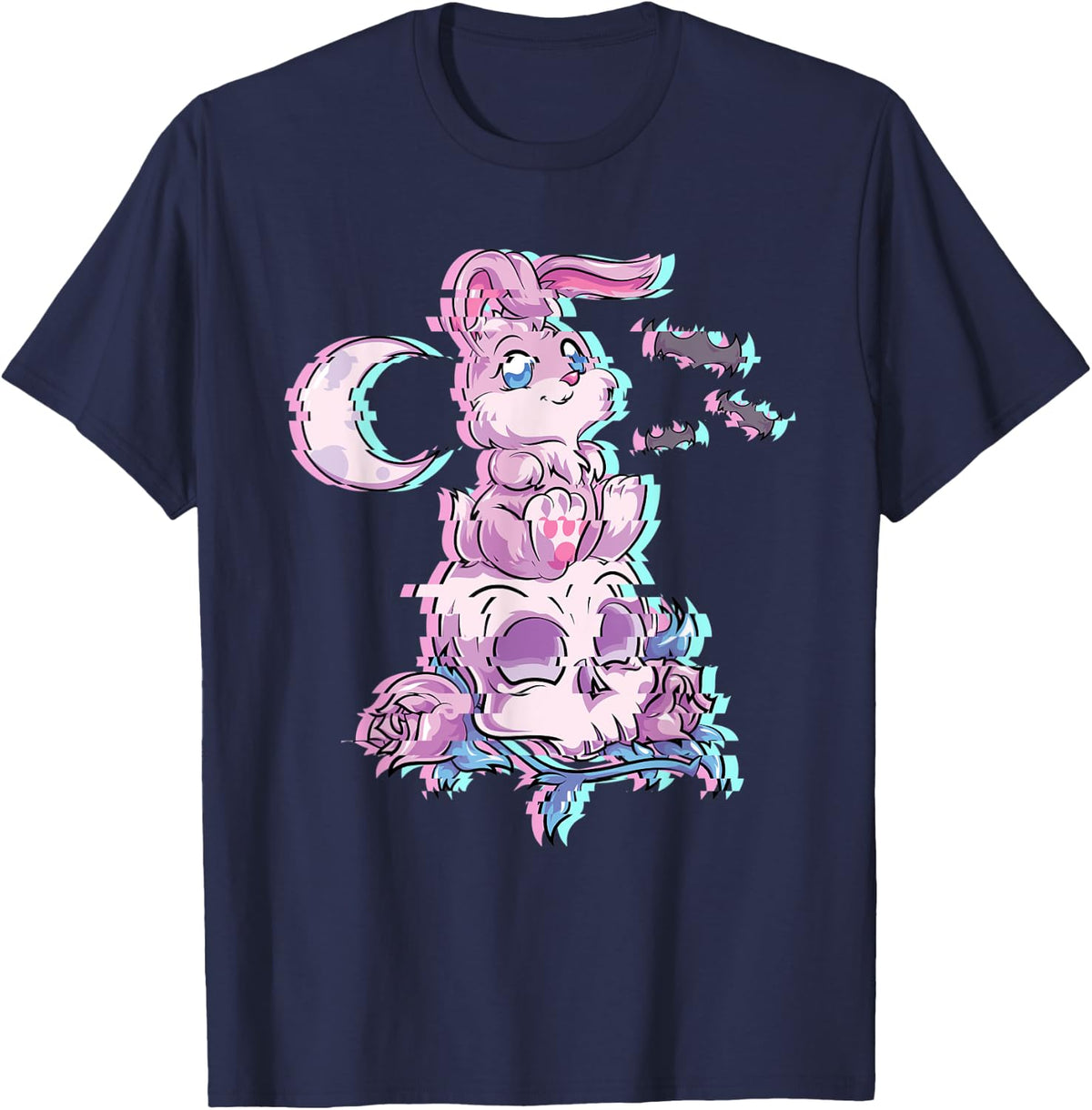 Kawaii Bunny Occult Dark Magic Anime Glitch Pastel Goth T-Shirt - Navy Blue