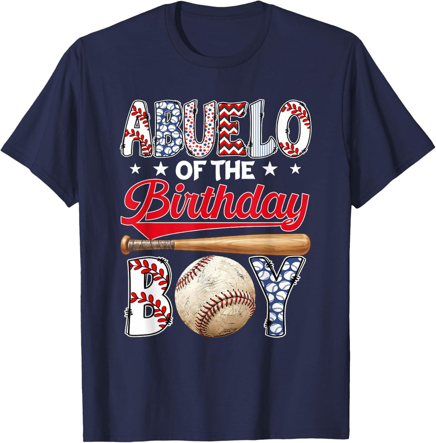 Abuelo of the Birthday Boy Baseball Family Squad T-Shirt - Navy Blue