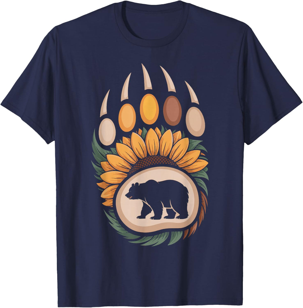 Sunflower Bear Paw Print Grandmother Phrase for Gigi Abuela T-Shirt - Navy Blue