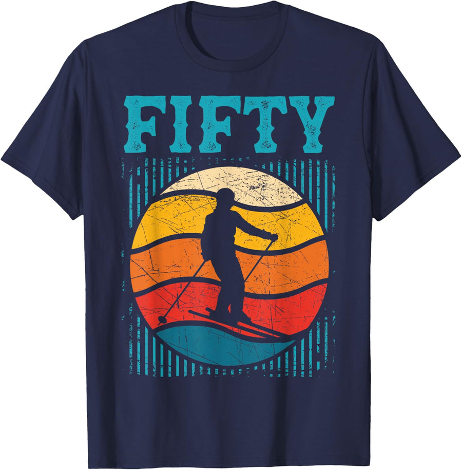 50th Birthday Retro Ski Skiing 50 Year old Men Women T-Shirt - Navy Blue
