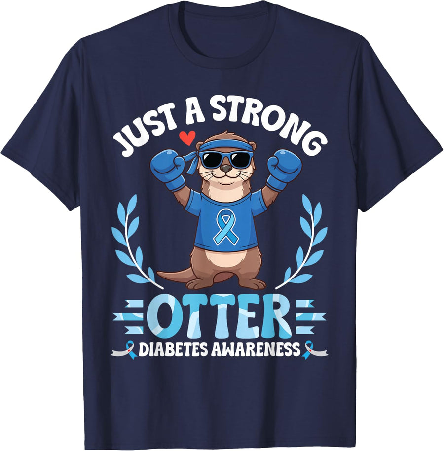 Just A Strong Otter Diabetes Awareness Blue Boxing Fighter T-Shirt - Navy Blue