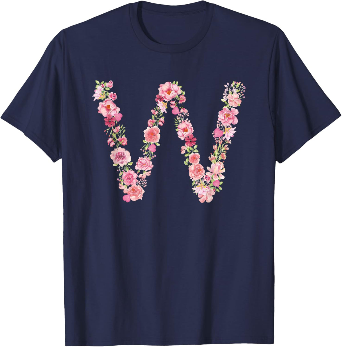 Cool Initial Alphabet Monogram Flowers Gifts Floral Letter W T-Shirt - Navy Blue