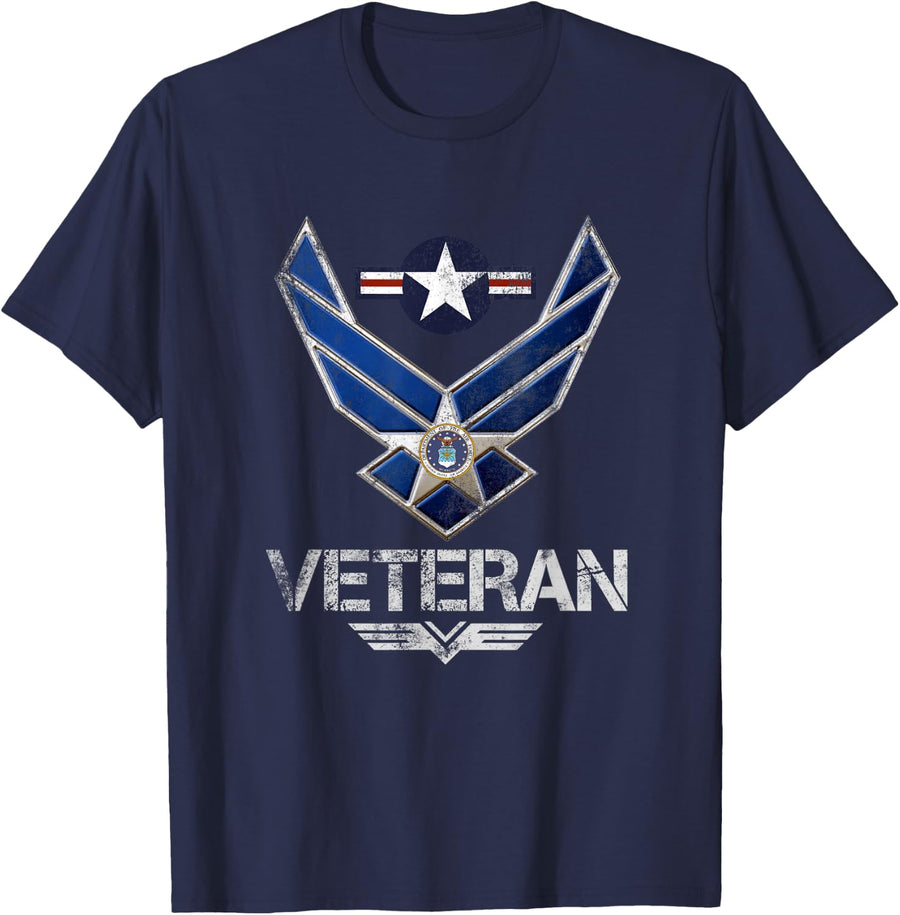US Air Force Veteran USAF Flag Vintage Veterans Day Gift T-Shirt - Navy Blue