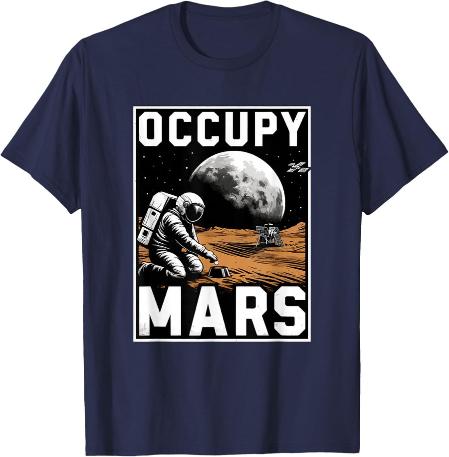 Funny Occupy Mars Astronomy Astrophysics Stargazing Retro T-Shirt - Navy Blue