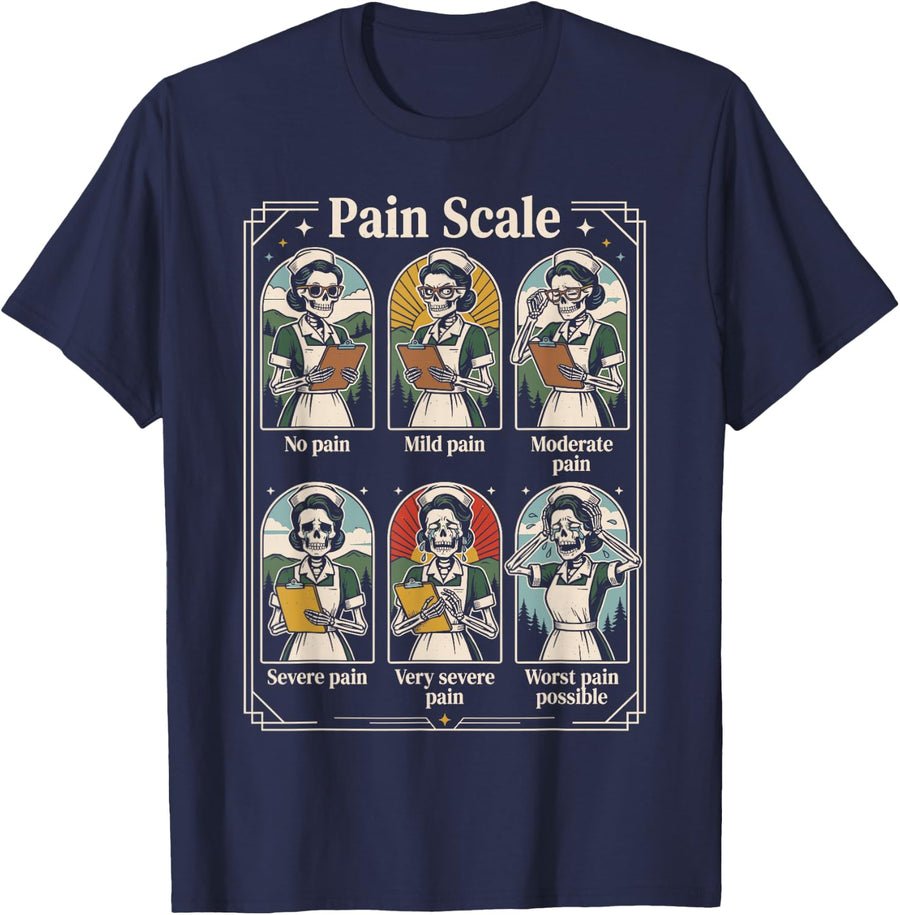 Halloween Medical Assistant Shirts Women, Nurse Pain Scale T-Shirt - Navy Blue