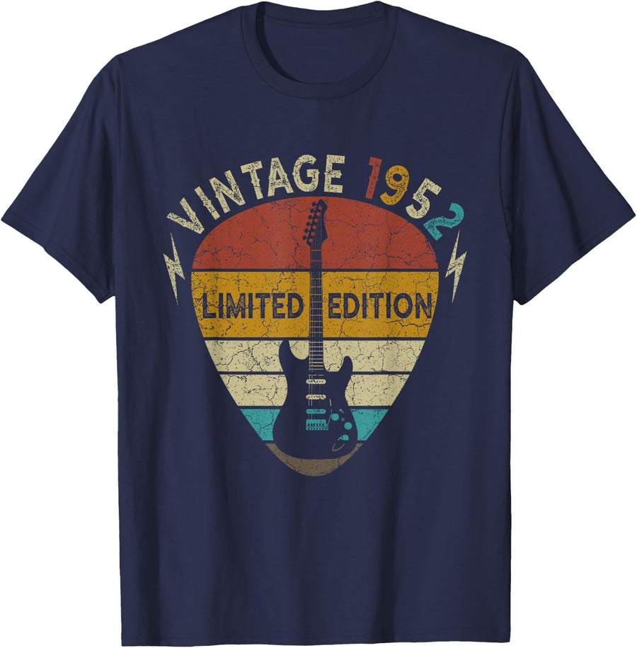 70 Years Old Tee Vintage 1952 Guitar Lover 70th Birthday T-Shirt - Navy Blue