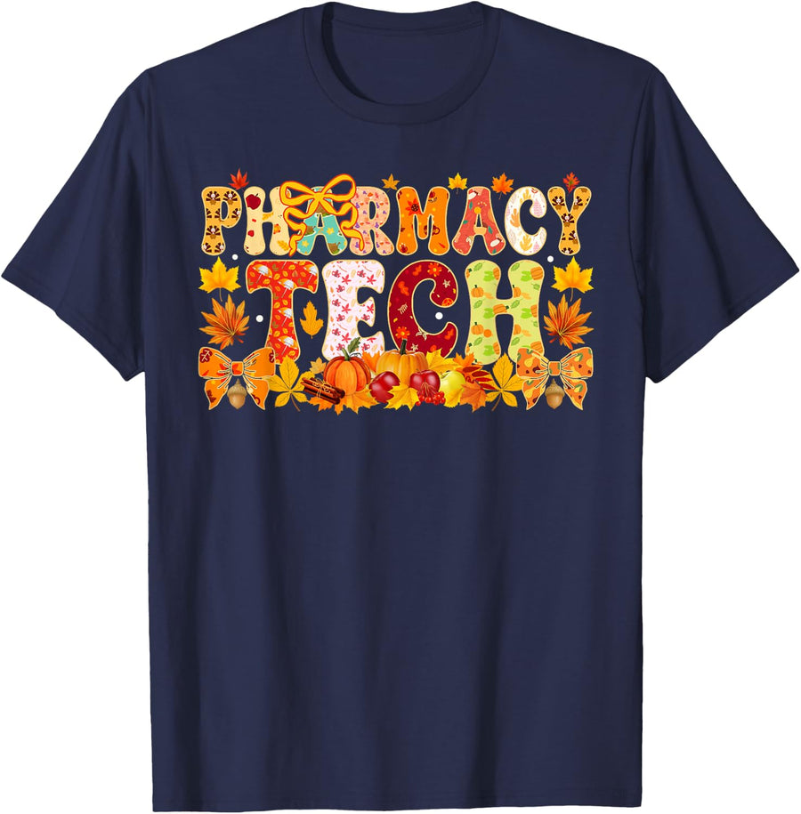Pharmacy Tech Fall Autumn Thanksgiving Pharmacy Technician T-Shirt - Navy Blue